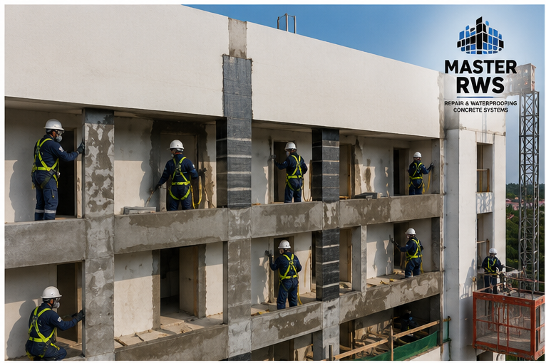 Proyecto de reparación de concreto en fachada, ejecutado por Master RWS